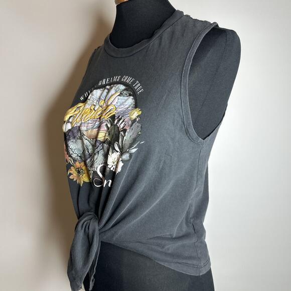 Bershka Florida Cropped Tank Top S Graphic Gray Tie Front Embroidered - Picture 5 of 9